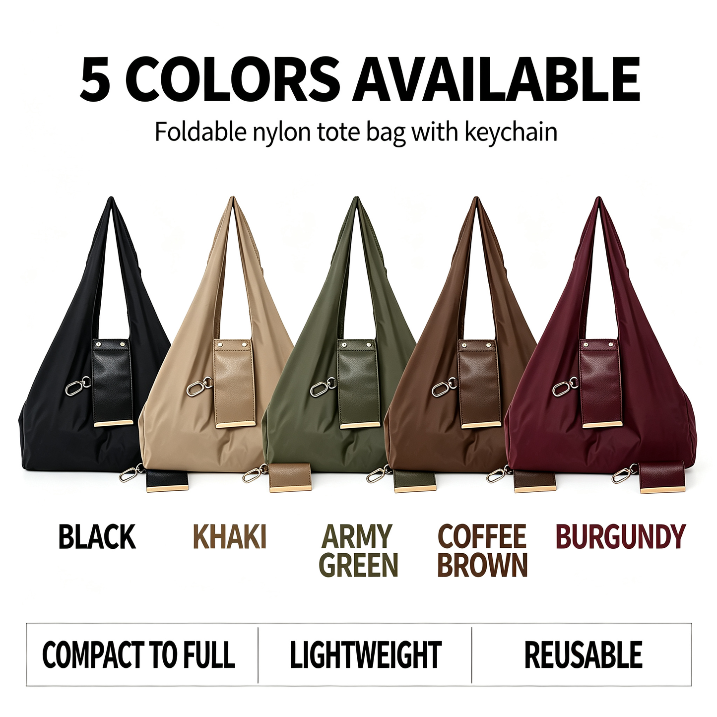 Foldable Nylon Tote Bag With Keychain – Lightweight, Reusable Shopping Bag