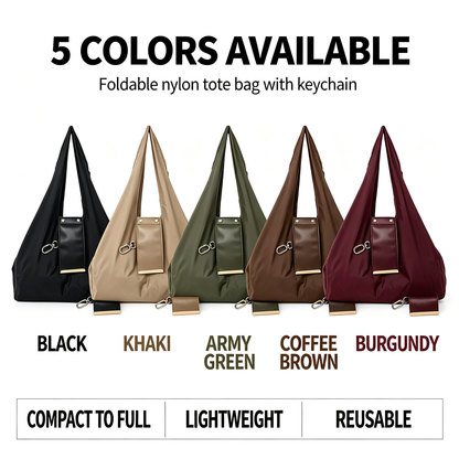 Foldable Nylon Tote Bag With Keychain – Lightweight, Reusable Shopping Bag