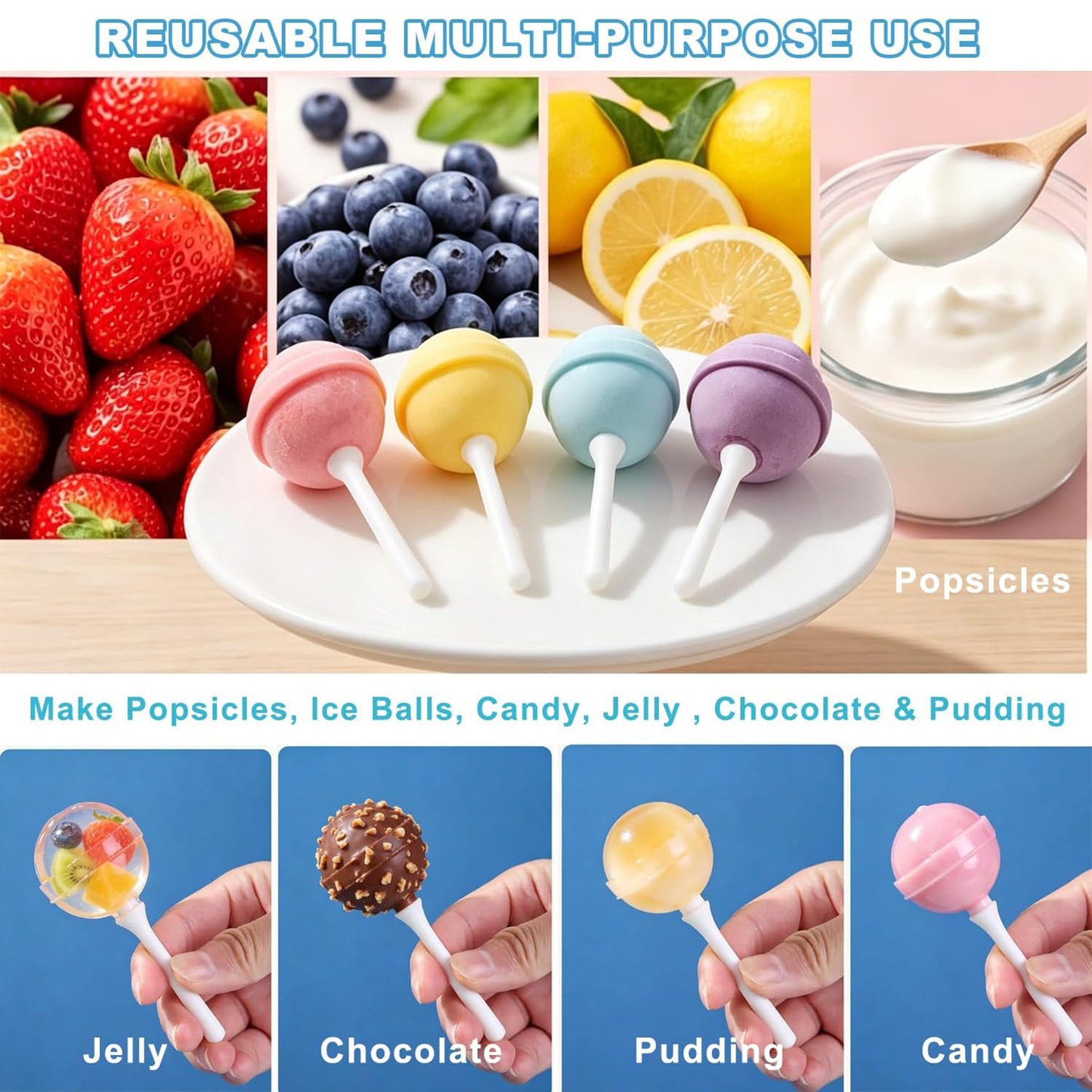 4PCS Silicone Popsicle Molds – Reusable DIY Ice Pop Maker with Easy Release Design for Kids
