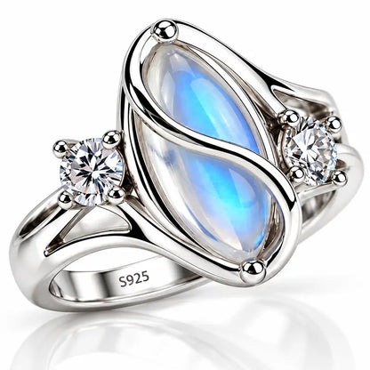925 Sterling Silver Moonstone Ring, Embellished with Cubic Zirconia