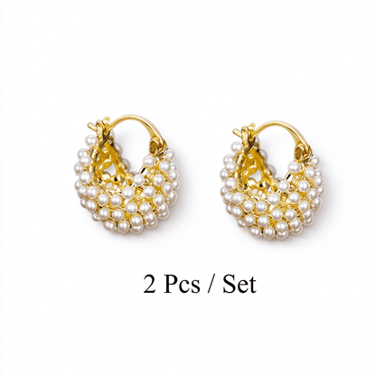 Sweet Cluster Imitation Pearl Hoop Earrings Fashion Jewelry for Women