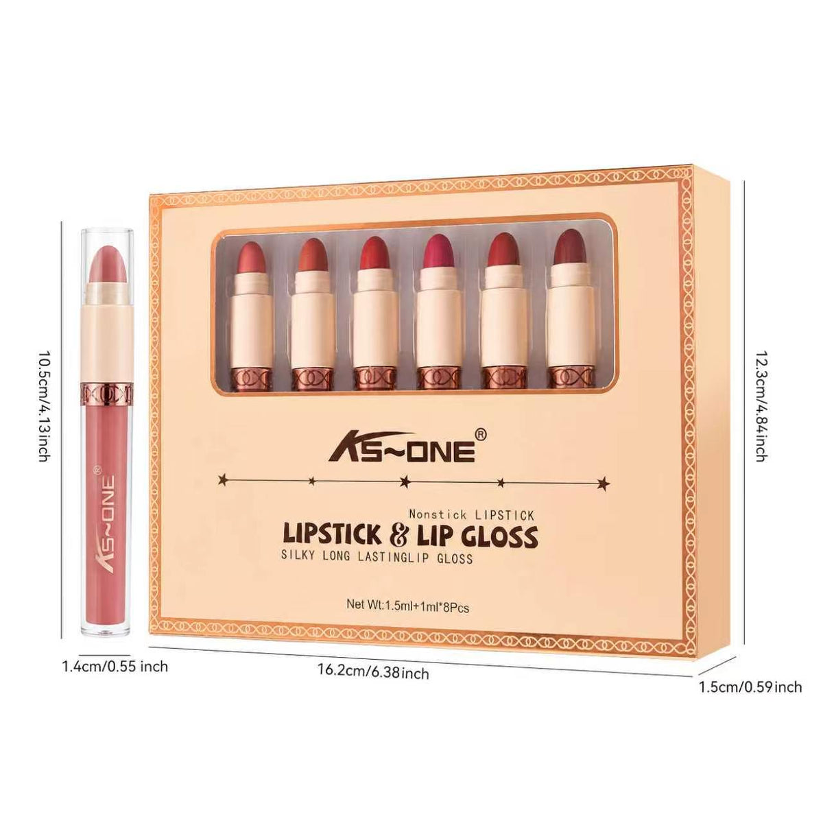 8-Piece Non-Stick Lipstick & Lip Glaze 2-in-1 Lip Color Set