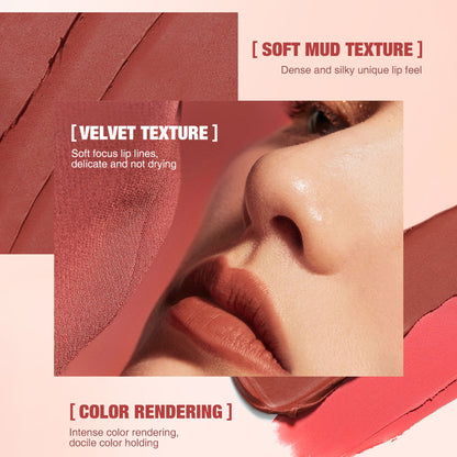 Lip & Cheek Mud Lipstick for Lips, Cheeks, Soft Mud Texture
