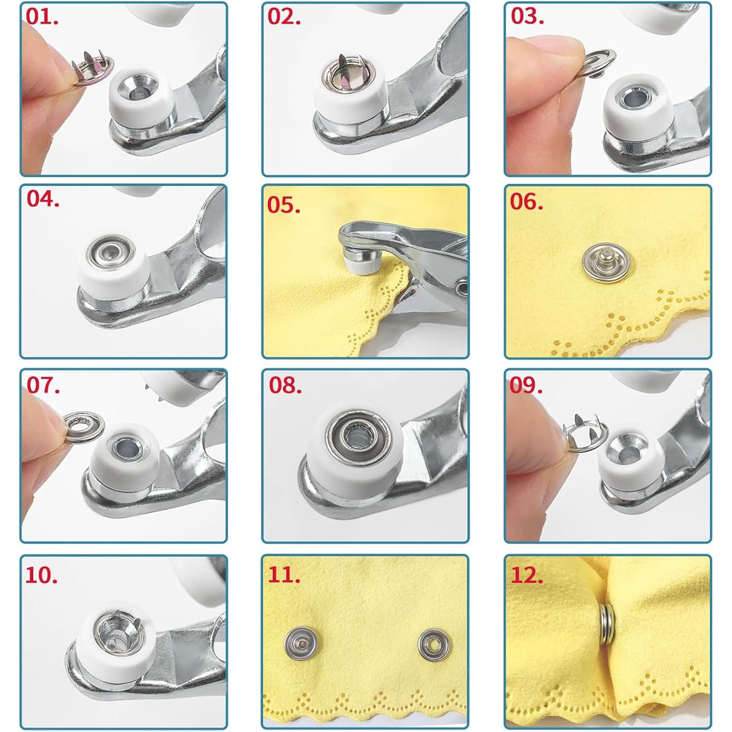 50 Sets Metal Snaps Buttons with Fastener Pliers Press Tool Kit