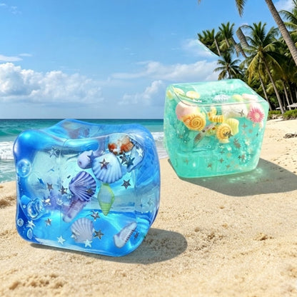 Ice Cube Squishy Stress Toy – Slow Rising Sensory Fidget Squeeze Toy with Seashells for Kids & Adults
