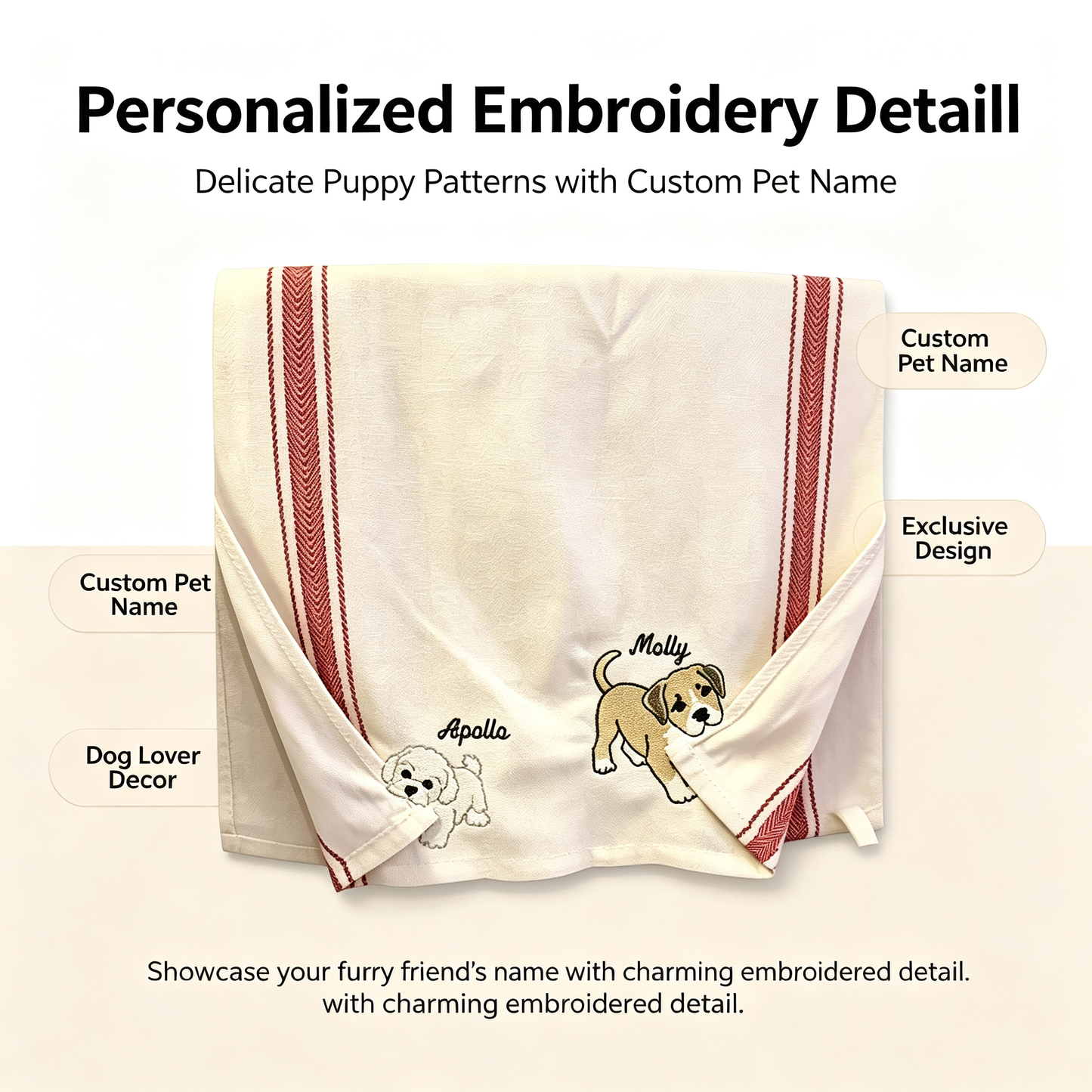 Dog Striped Cotton Towel, Custom Pet Gift for Dog Lovers