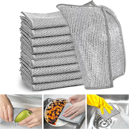 10 PCS Double-Layer Multipurpose Metal Mesh Cleaning Cloths for Dishes, Sinks & Kitchen Surfaces