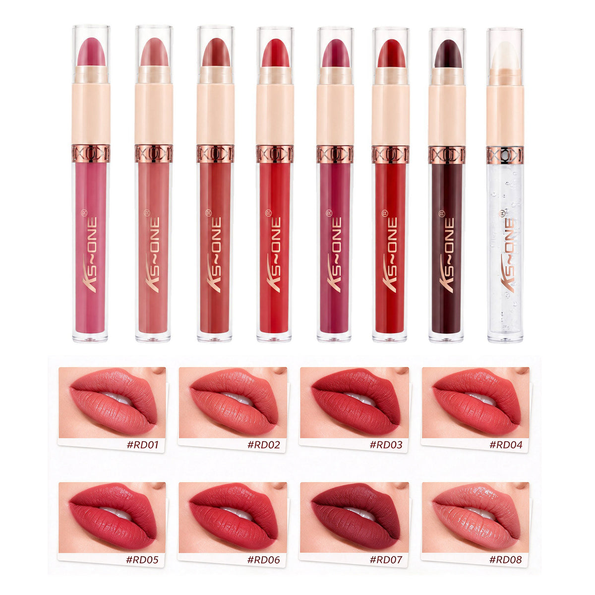 8-Piece Non-Stick Lipstick & Lip Glaze 2-in-1 Lip Color Set
