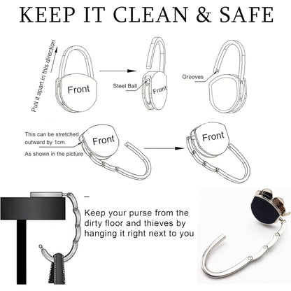 Foldable Purse Hook for Table – Clover Design Portable Handbag Holder for Desk, Table & Anywhere Hanging (White)
