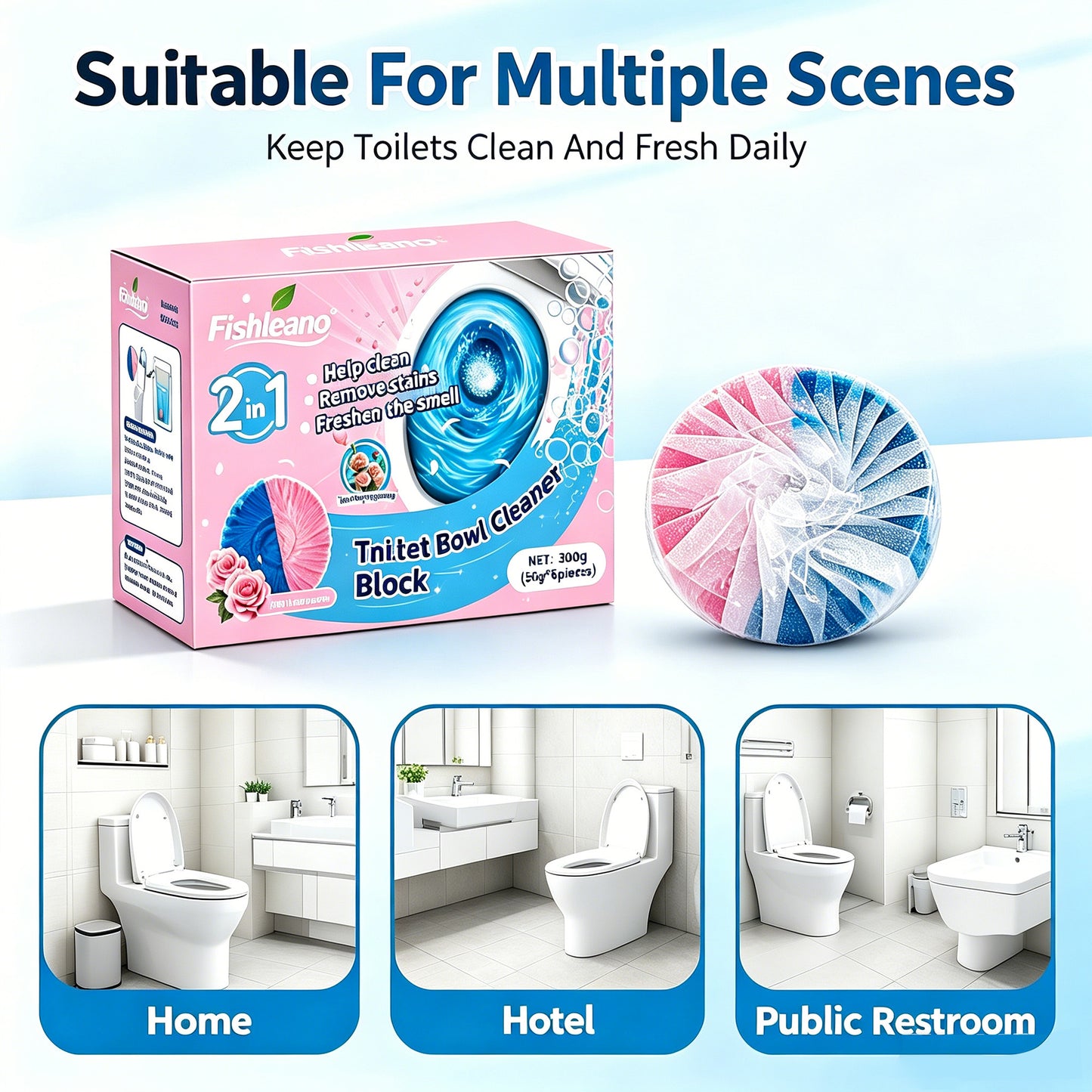 2-in-1 Toilet Bowl Cleaner Blocks – Pink Rose Scent Tank Cleaning Tablets for Stain Removal & Odor Freshening