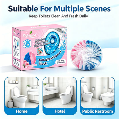 2-in-1 Toilet Bowl Cleaner Blocks – Pink Rose Scent Tank Cleaning Tablets for Stain Removal & Odor Freshening