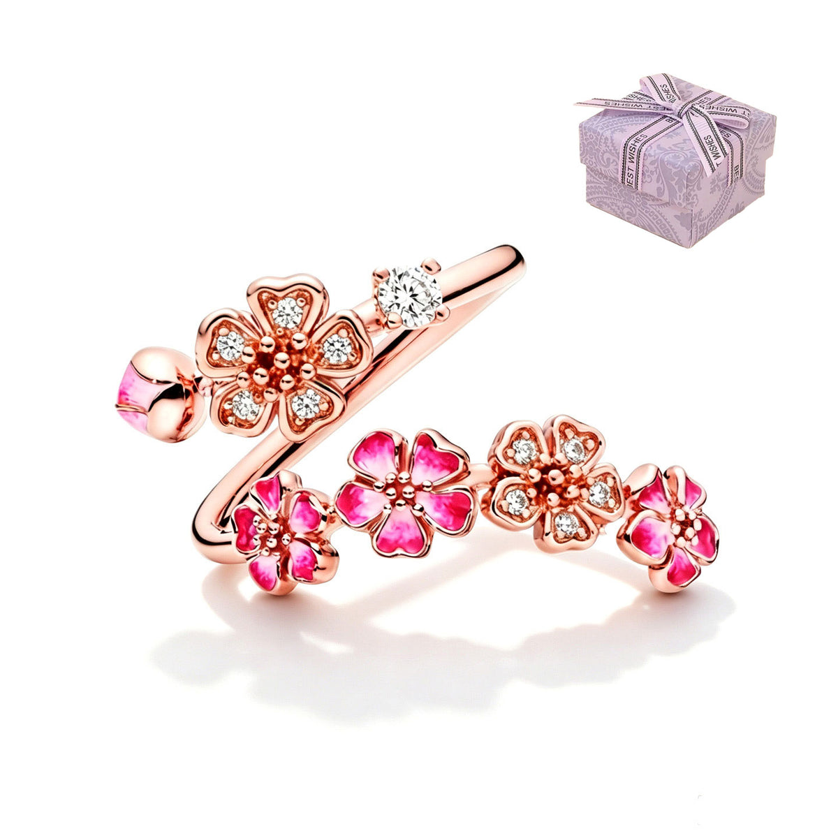 Peach Blossom Ring - Pink Peach Blossom Flower Branch Open Ring