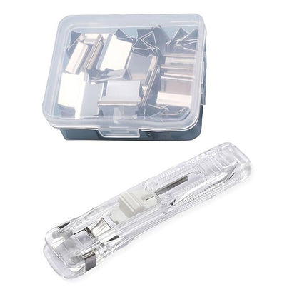 Handheld Paperclip Dispenser Set With 50 Refill Clips, Metal Folder