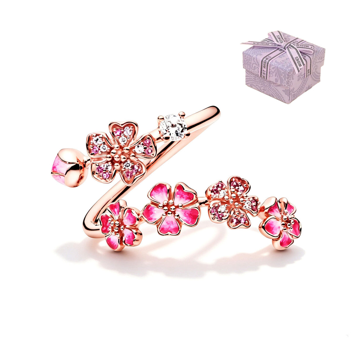 Peach Blossom Ring - Pink Peach Blossom Flower Branch Open Ring