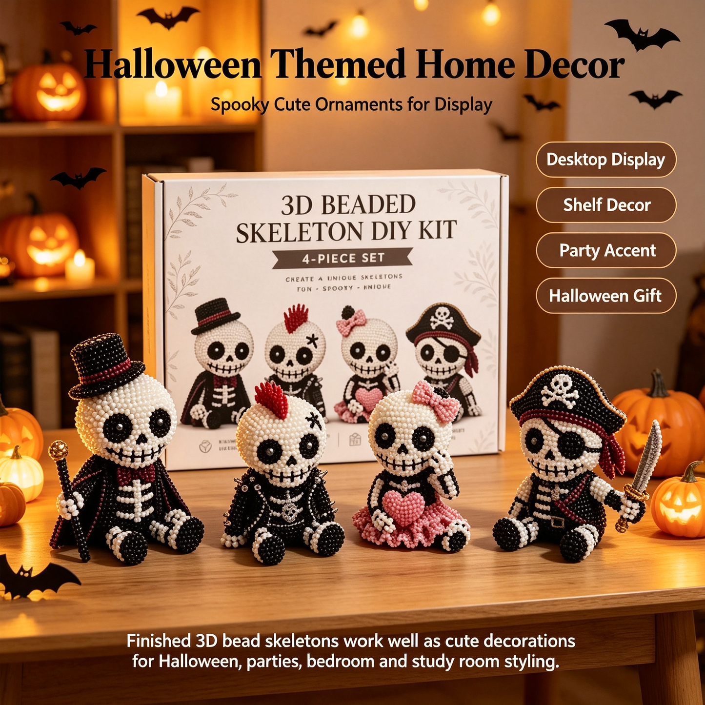 3D Beaded Skeleton DIY Kit  for Adults Beginners, Halloween Decor Gift
