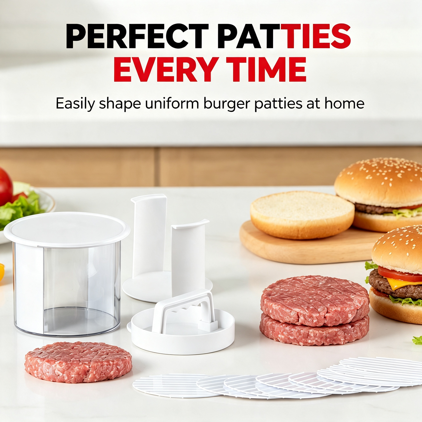 Hamburger Press Patty Maker Set - With Freezer Storage Container