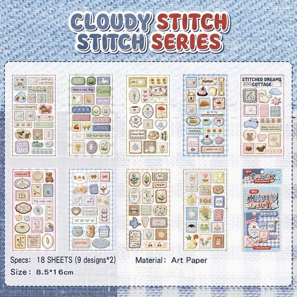 18 Sheets Cloud & Rainbow Embroidery Stitched Sticker Set for Journal/Planner/Scrapbooking