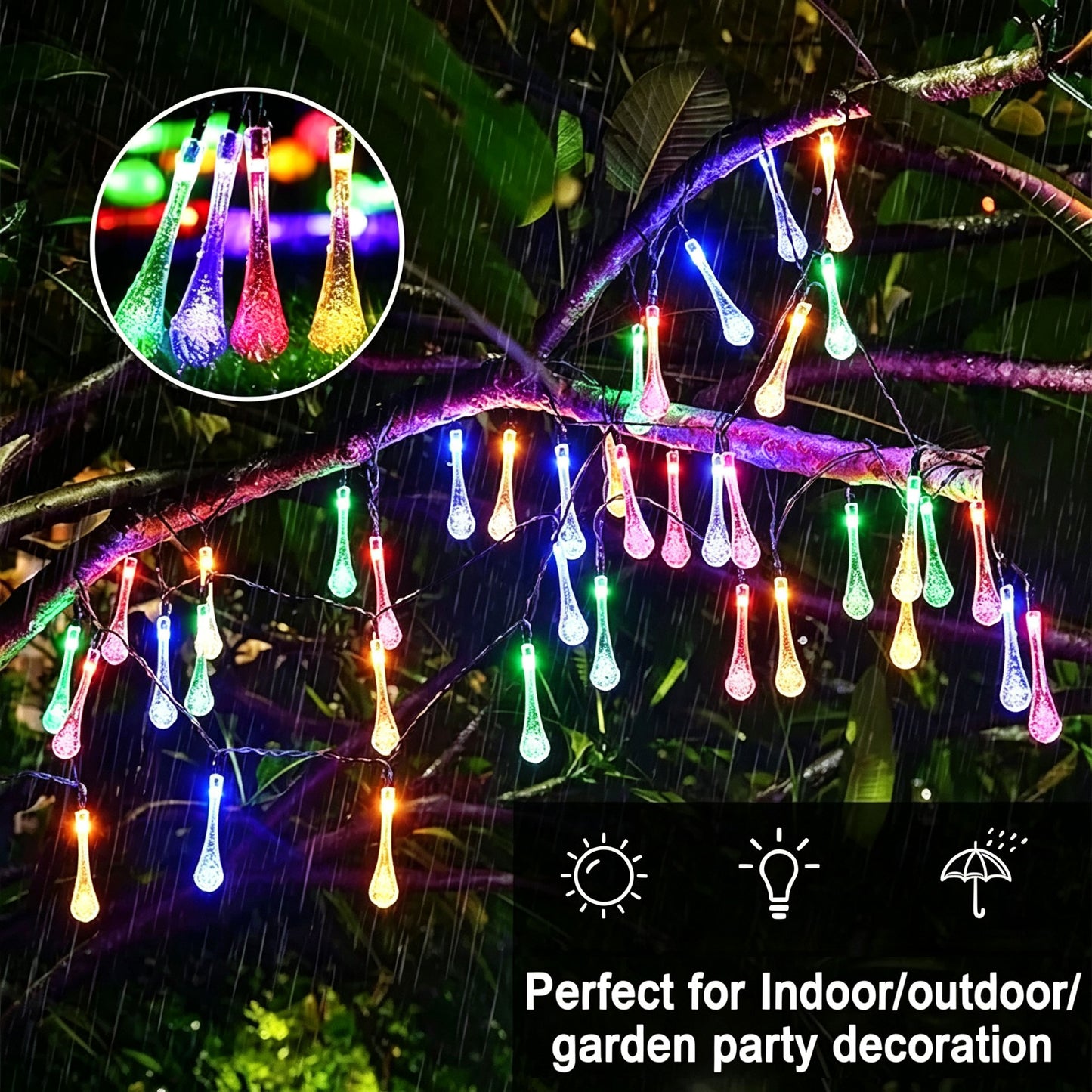 Teardrop-Shaped Christmas Decorative Solar Party Light - 21Ft 30-LED Solar Light