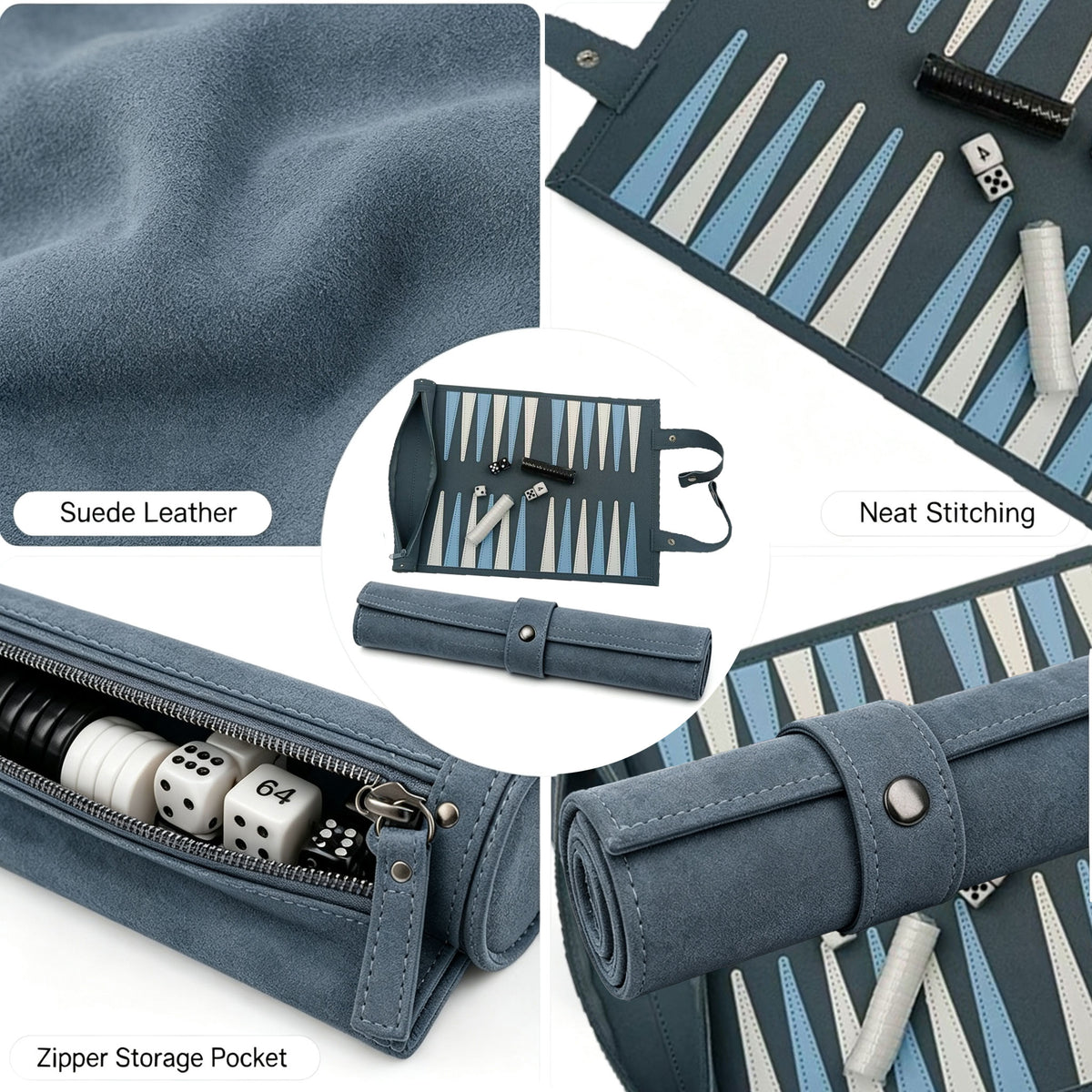 Travel Backgammon Set, Roll-Up Leather Board Game