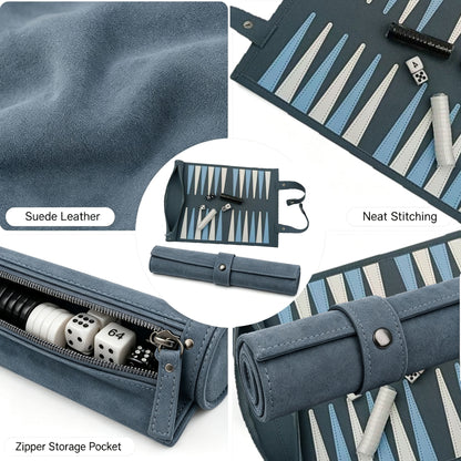 Travel Backgammon Set, Roll-Up Leather Board Game
