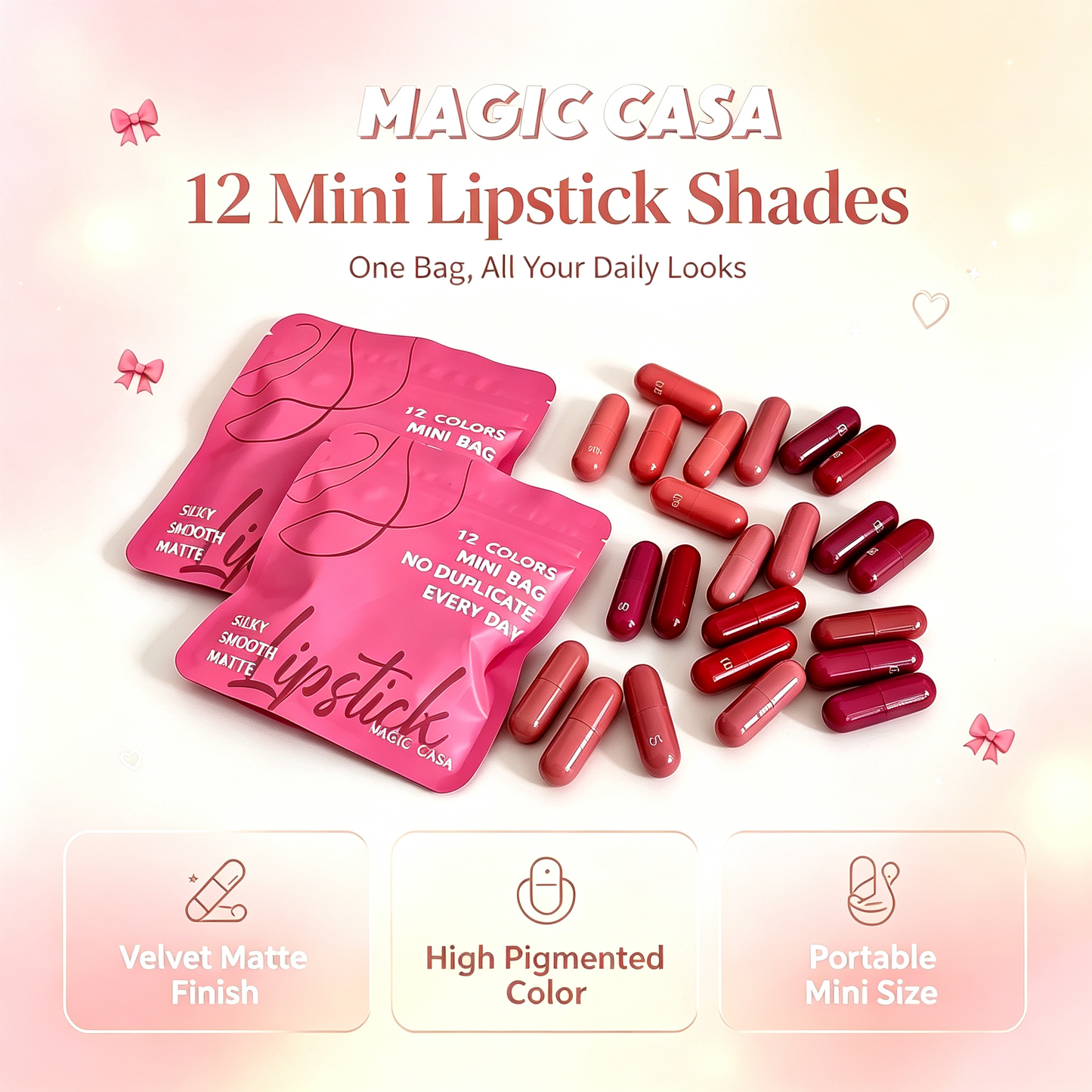 12-Color Mini Capsule Lipstick Set for Versatile Makeup Looks