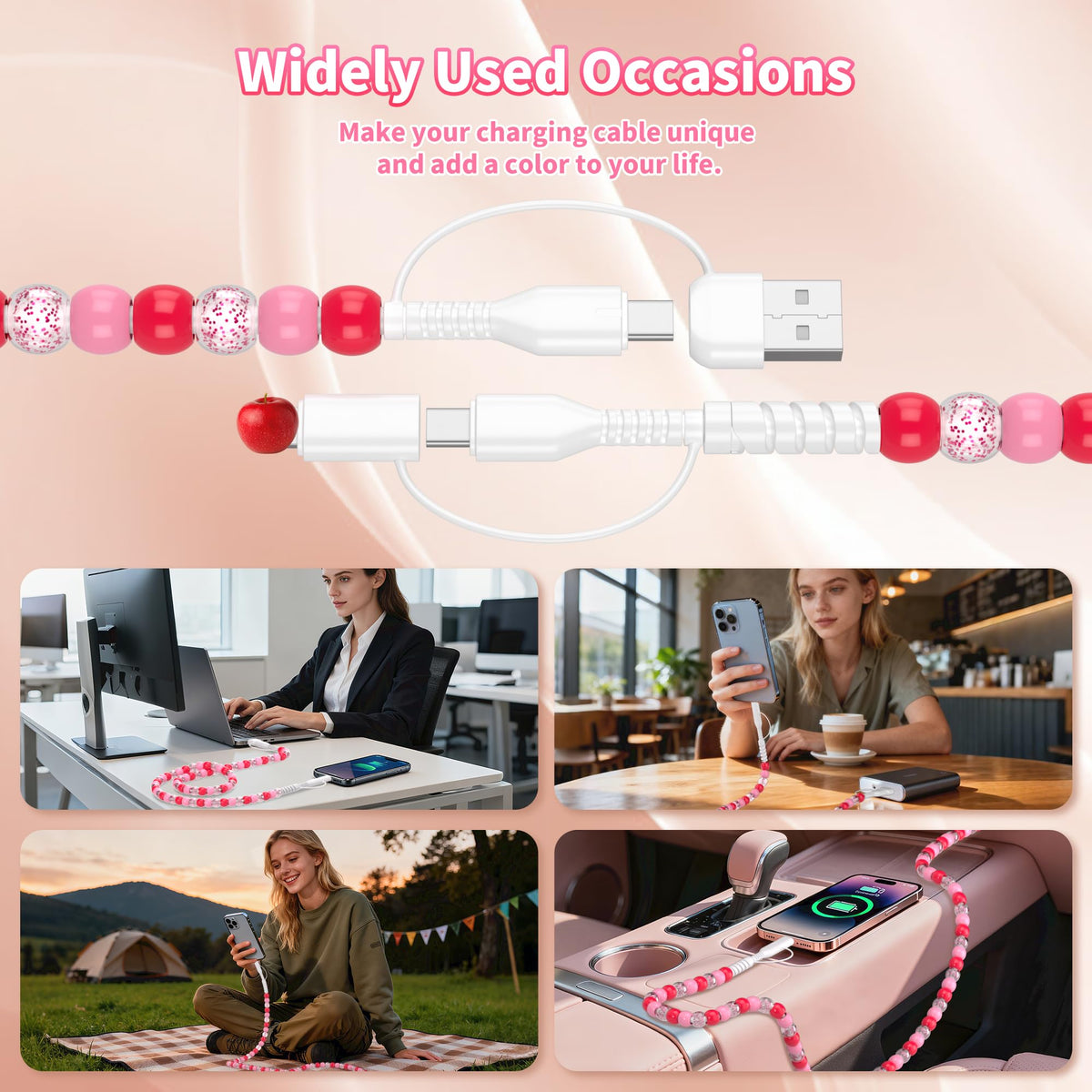 4 in 1 USB C Cable Multi Beaded Charger Cord