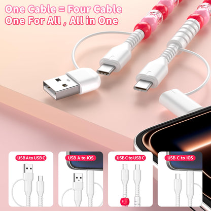 4 in 1 USB C Cable Multi Beaded Charger Cord