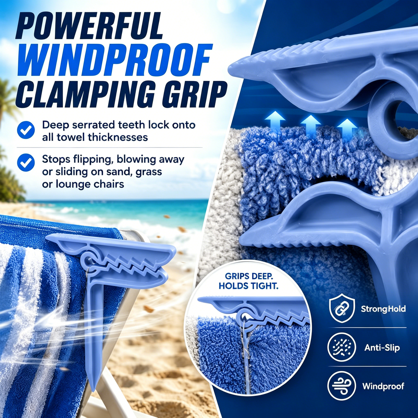 Beach Towel Outdoor Mat Anchor Stakes Clamps