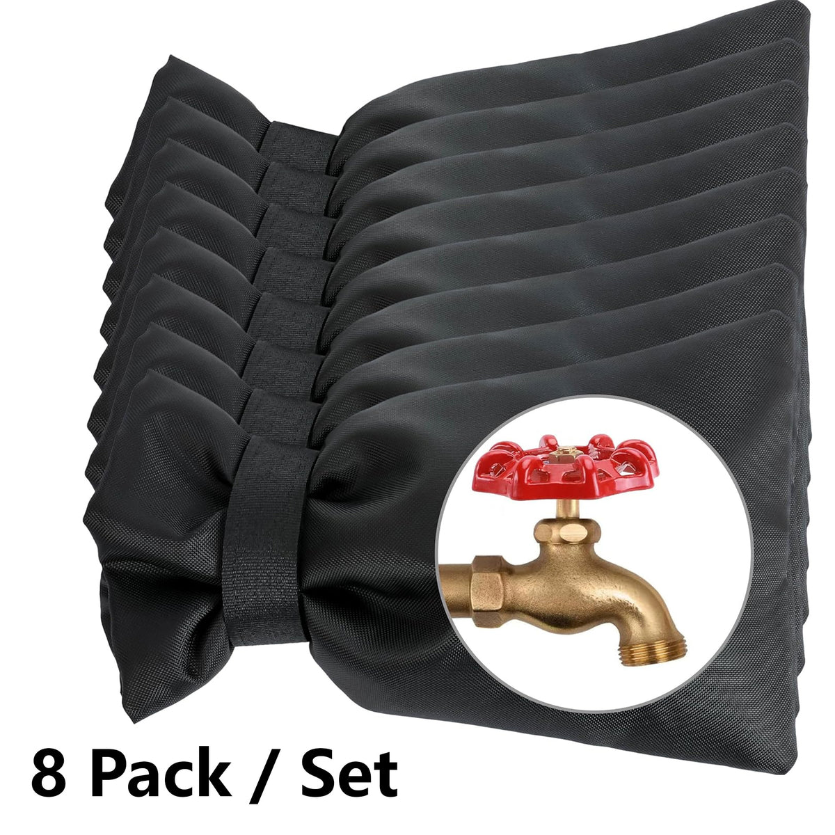 8-Pcs Outdoor Faucet Cover Set, Thick Heat Barrier with Strap