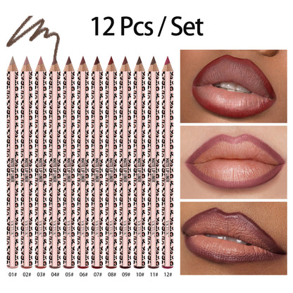 12-Color Ultra-Fine Lip Liner Set – Smooth Texture, Long-Lasting, Highly Pigmented