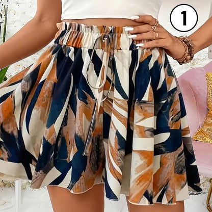 Women's Ditsy Floral Elastic Waist Skort Ruffle Hem Boho Short Skirt Skorts