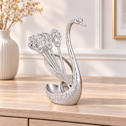 Swan Coffee Spoon Set - 6 Pack Spoons with Holder