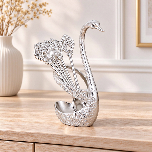 Swan Coffee Spoon Set - 6 Pack Spoons with Holder