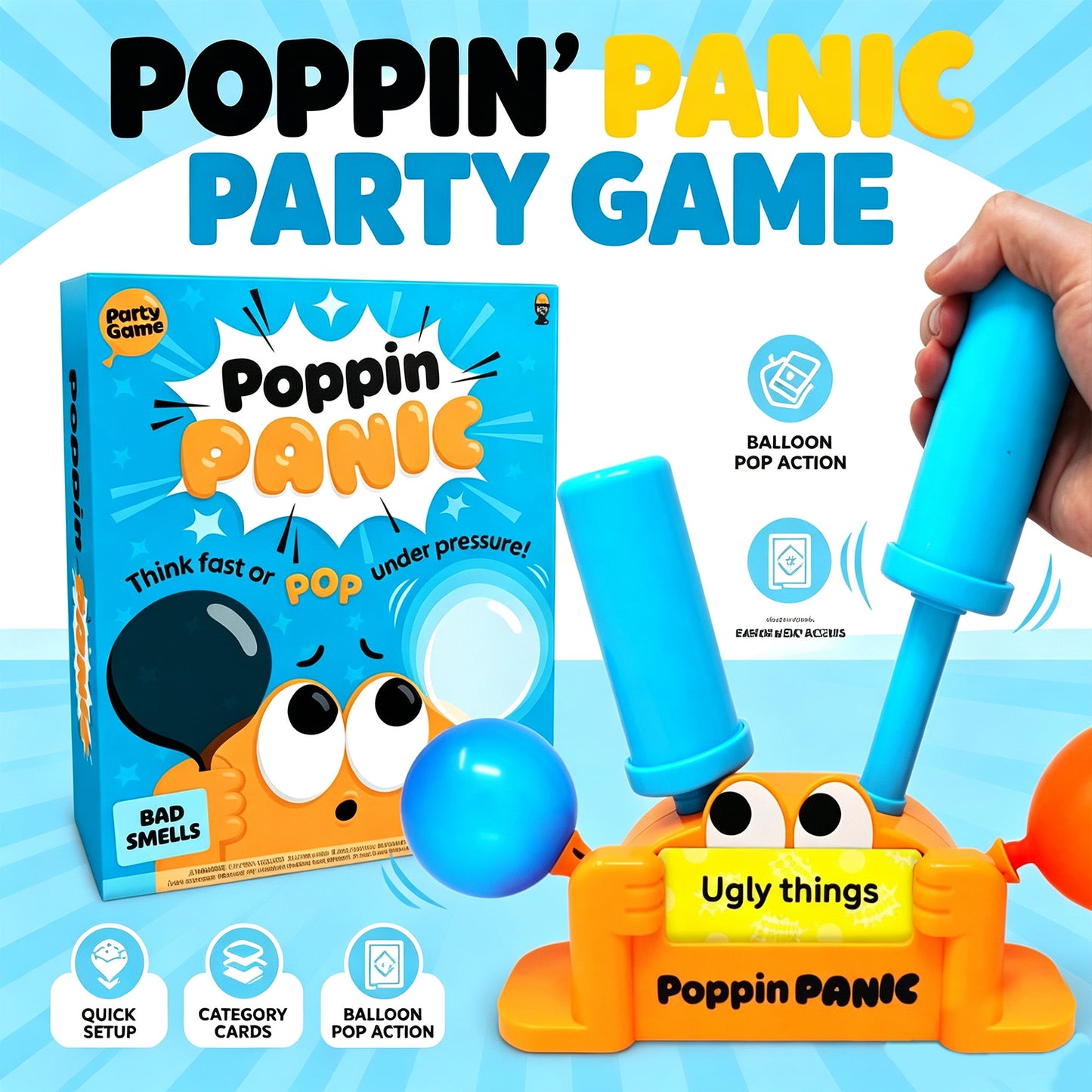 Poppin Panic - Hilarious Balloon Pop Party Game For Family & Friends