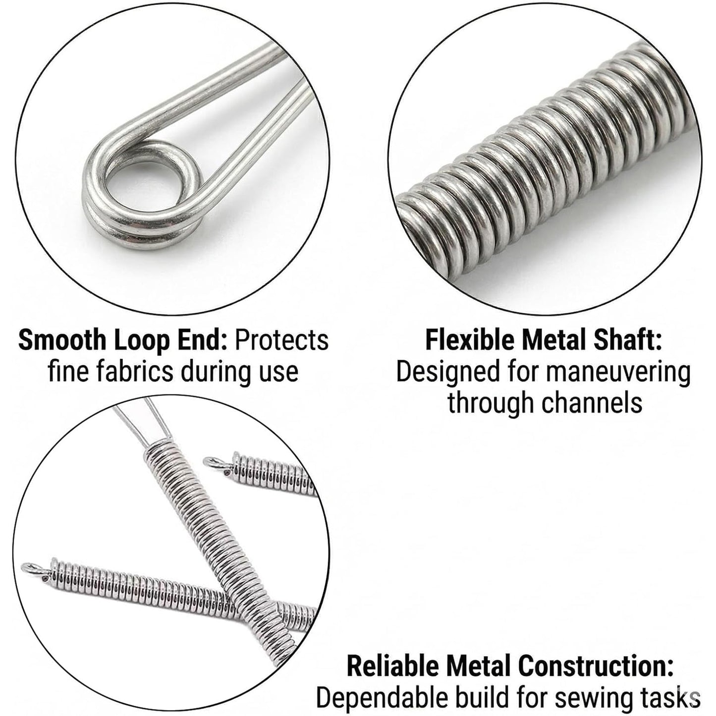 2 Pcs Stainless Steel Spring Rope Threader Tool for Easy Elastic Cord and Drawstring Threading
