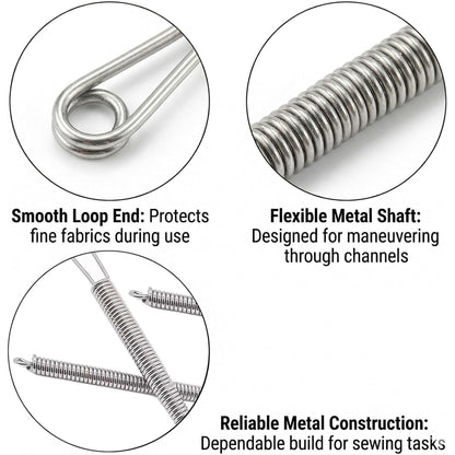 2 Pcs Stainless Steel Spring Rope Threader Tool for Easy Elastic Cord and Drawstring Threading