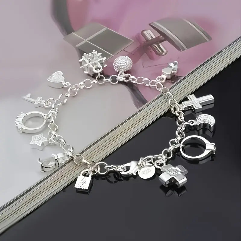Charm Bracelet for Women Flower Bracelet Sterling Silver