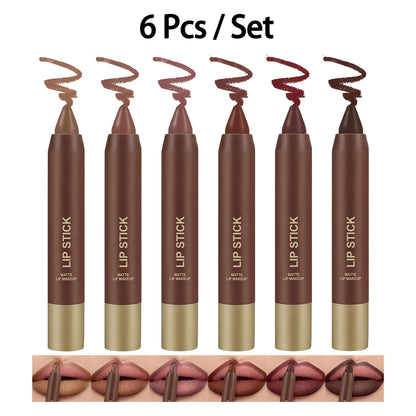 6Pcs Matte Creamy Lipstick Pencil Set