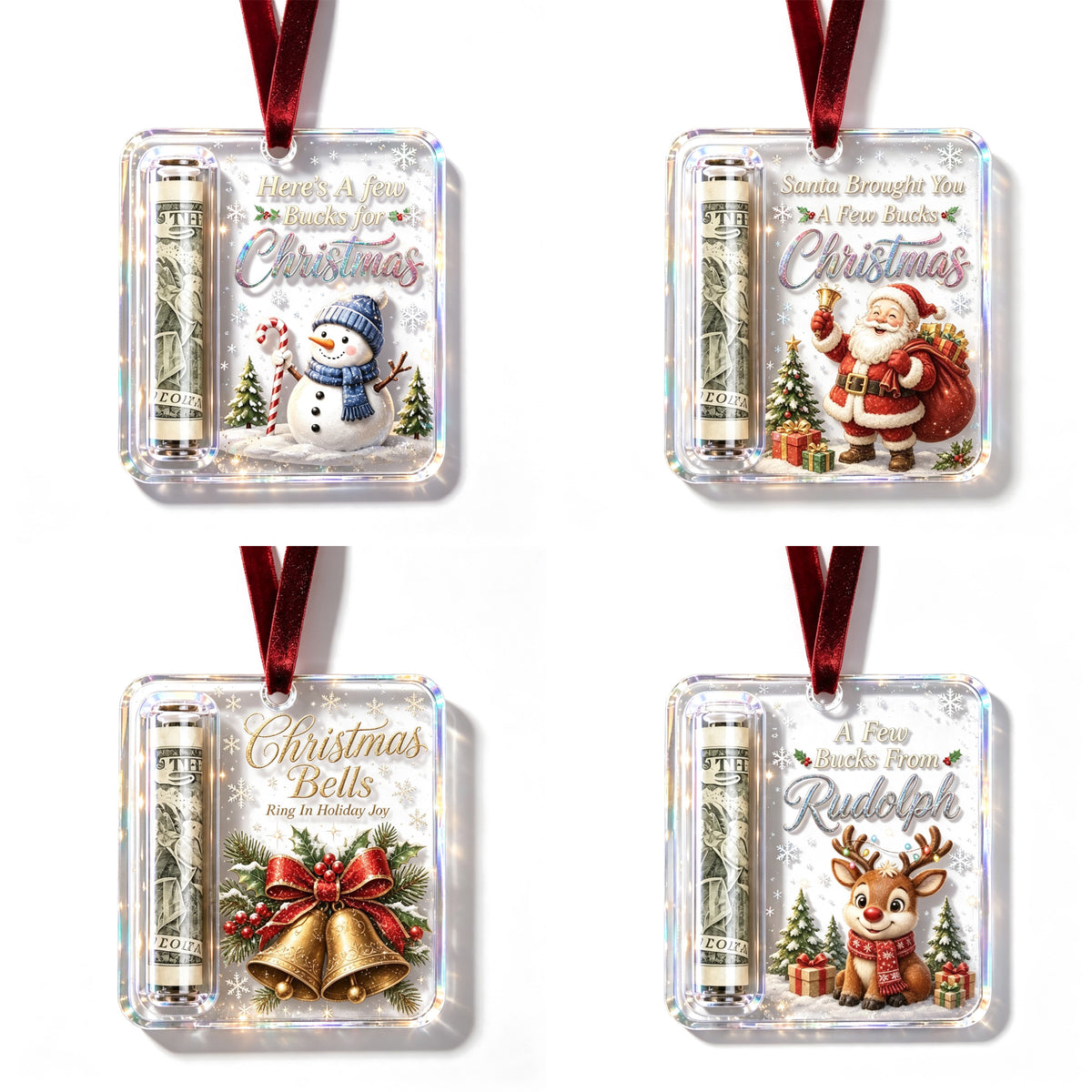4 Pcs Set Acrylic Clear Christmas Money Holder for Cash