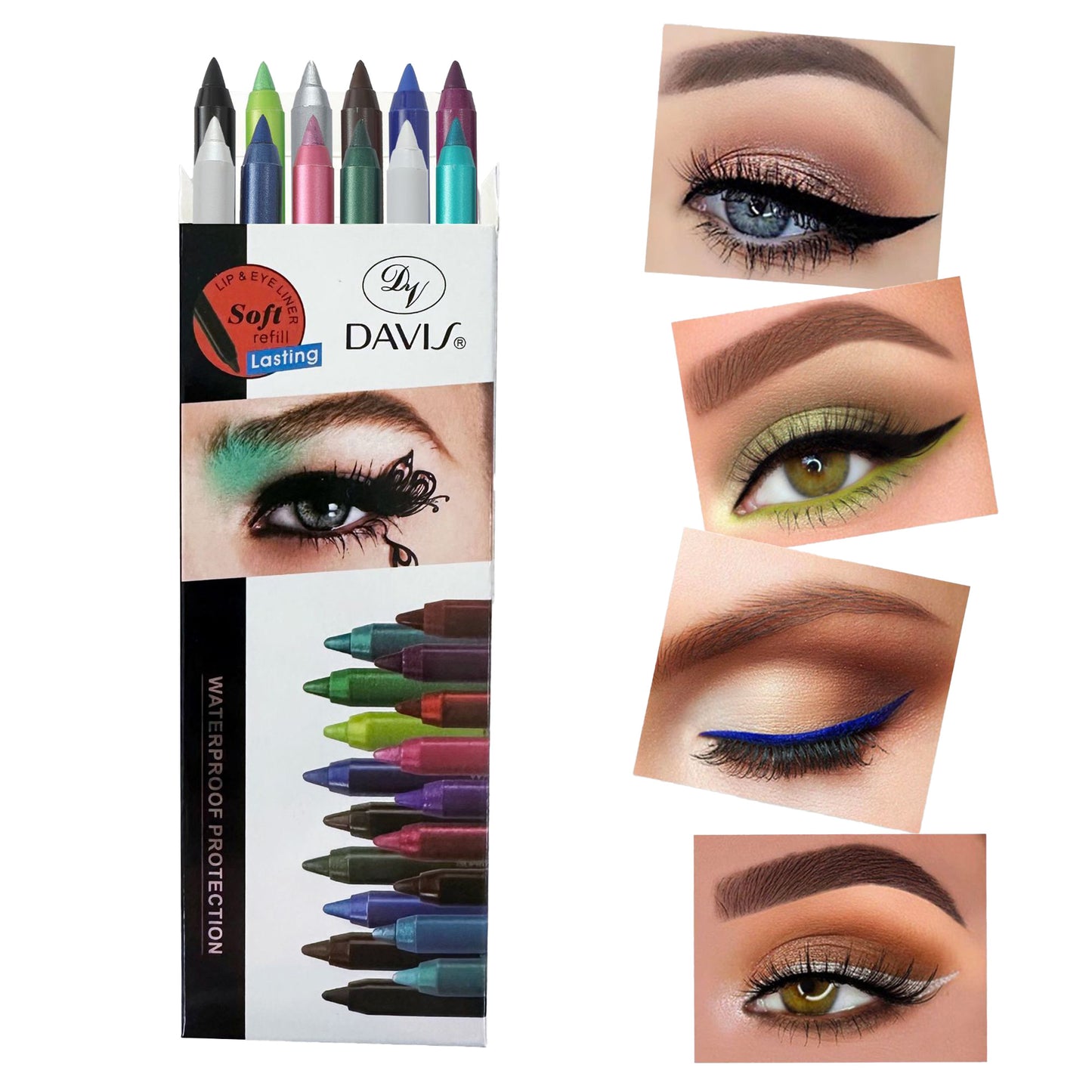 12 Colors Eyeliner Pencil Set Waterproof Metallic Finish