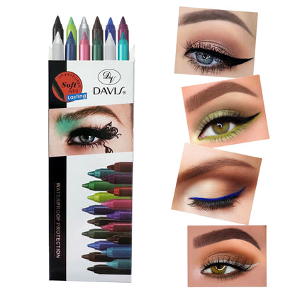 12 Colors Eyeliner Pencil Set Waterproof Metallic Finish