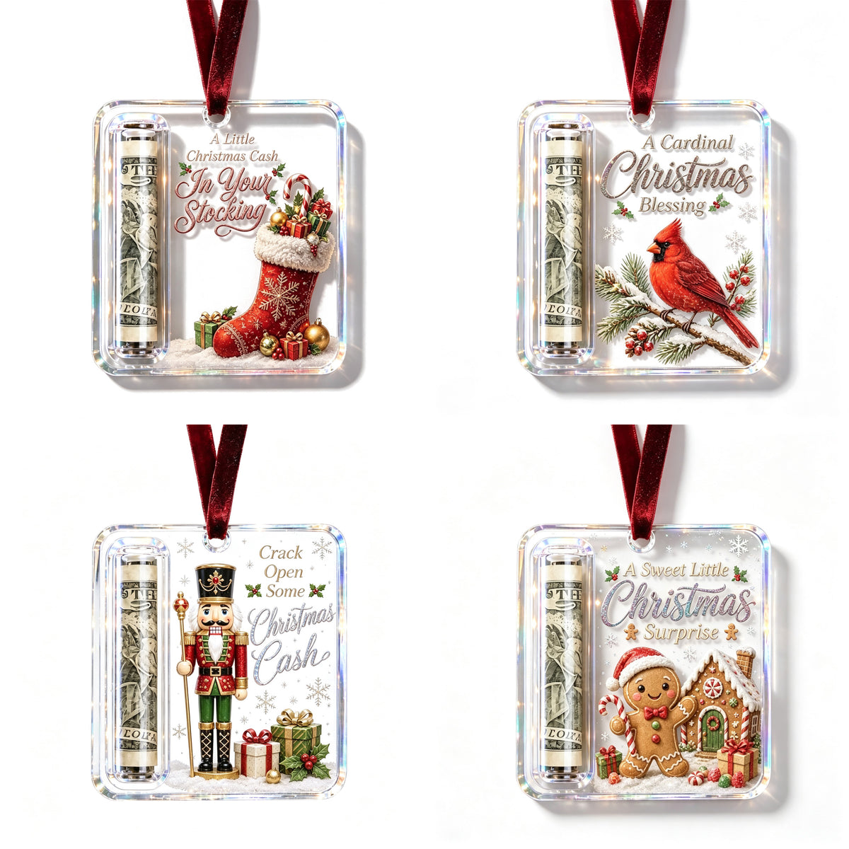4 Pcs Set Acrylic Clear Christmas Money Holder for Cash