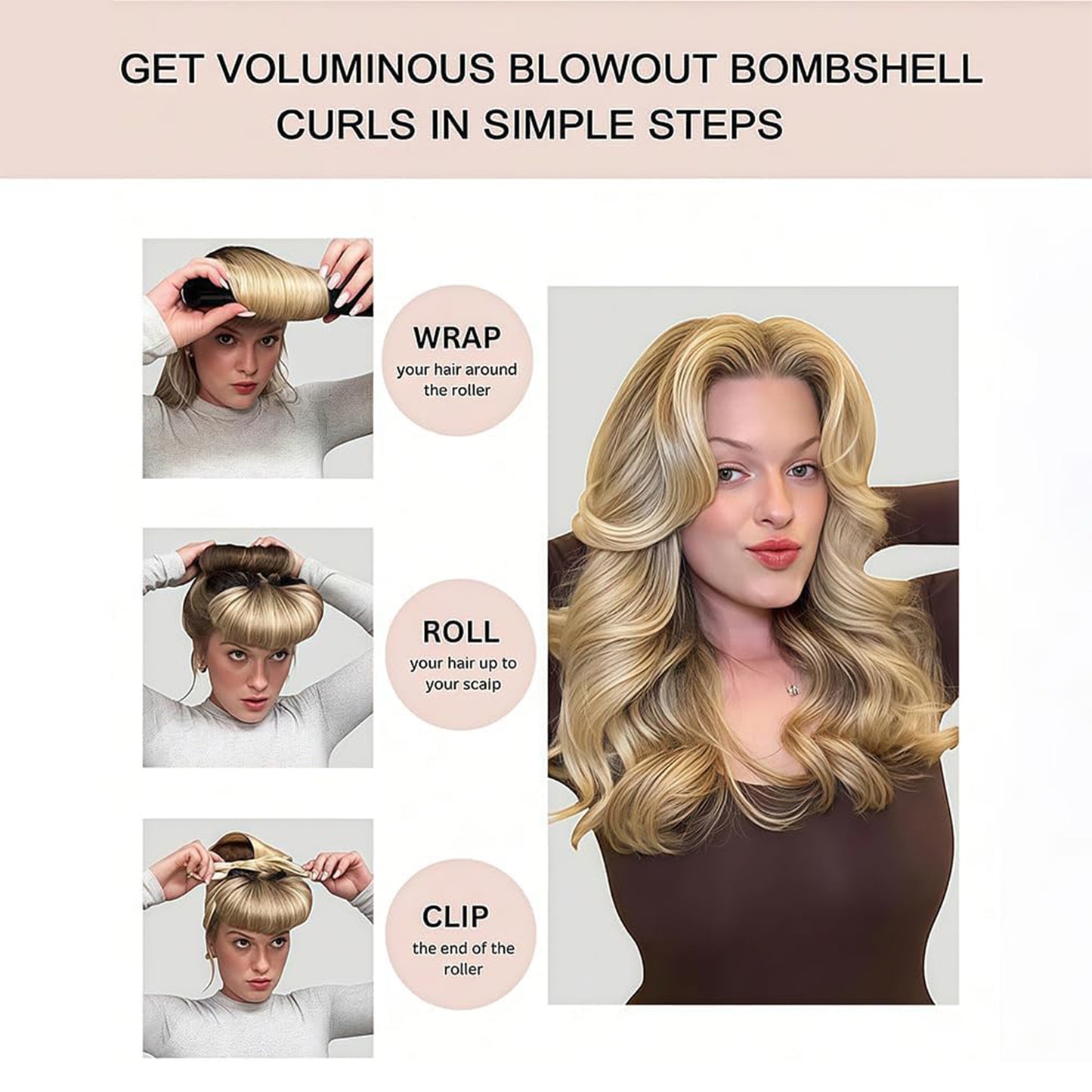 3PCS Heatless Hair Curlers – Soft Curling Rod Headband Set with Hook for Overnight Natural Curls (Black)