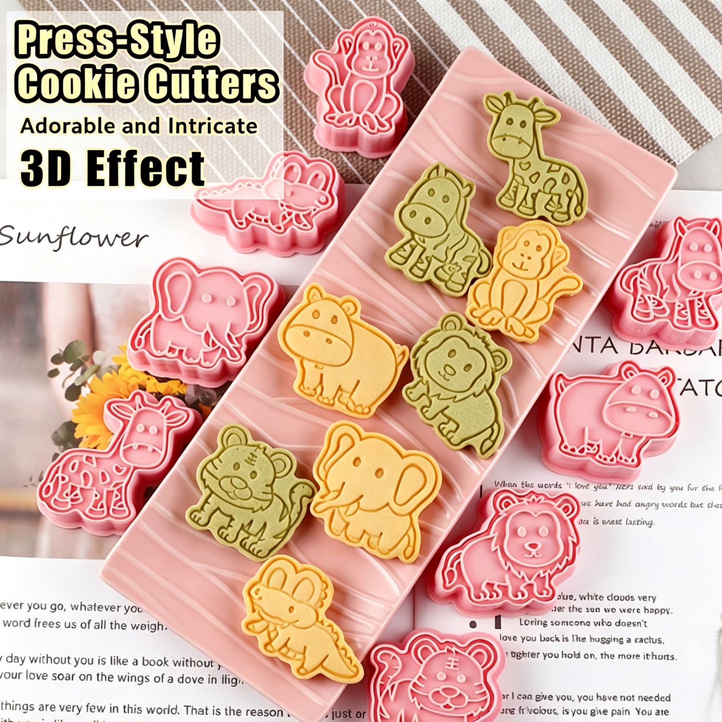 Forest Animal Cookie Cutters 8Pcs 3D Cartoon Jungle Animal Biscuit Molds