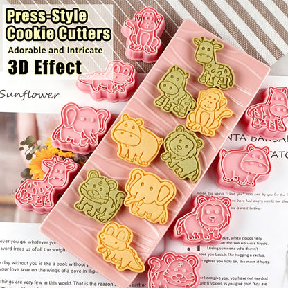 Forest Animal Cookie Cutters 8Pcs 3D Cartoon Jungle Animal Biscuit Molds