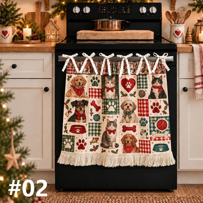 Christmas Cute Pet Patchwork Oven Skirt Curtain