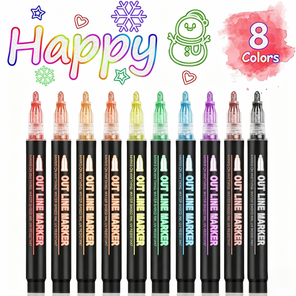 Double-Line Outline Pens Set – DIY Colorful Highlighter Markers