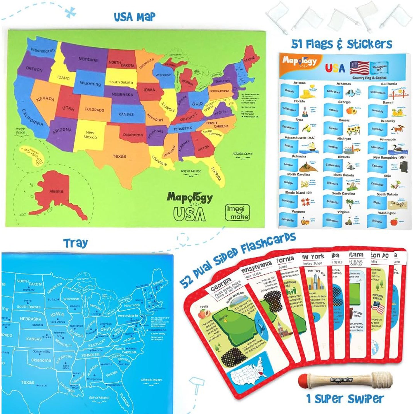 Mapology United States Flash Card Puzzle with Flags, Country- Capitals