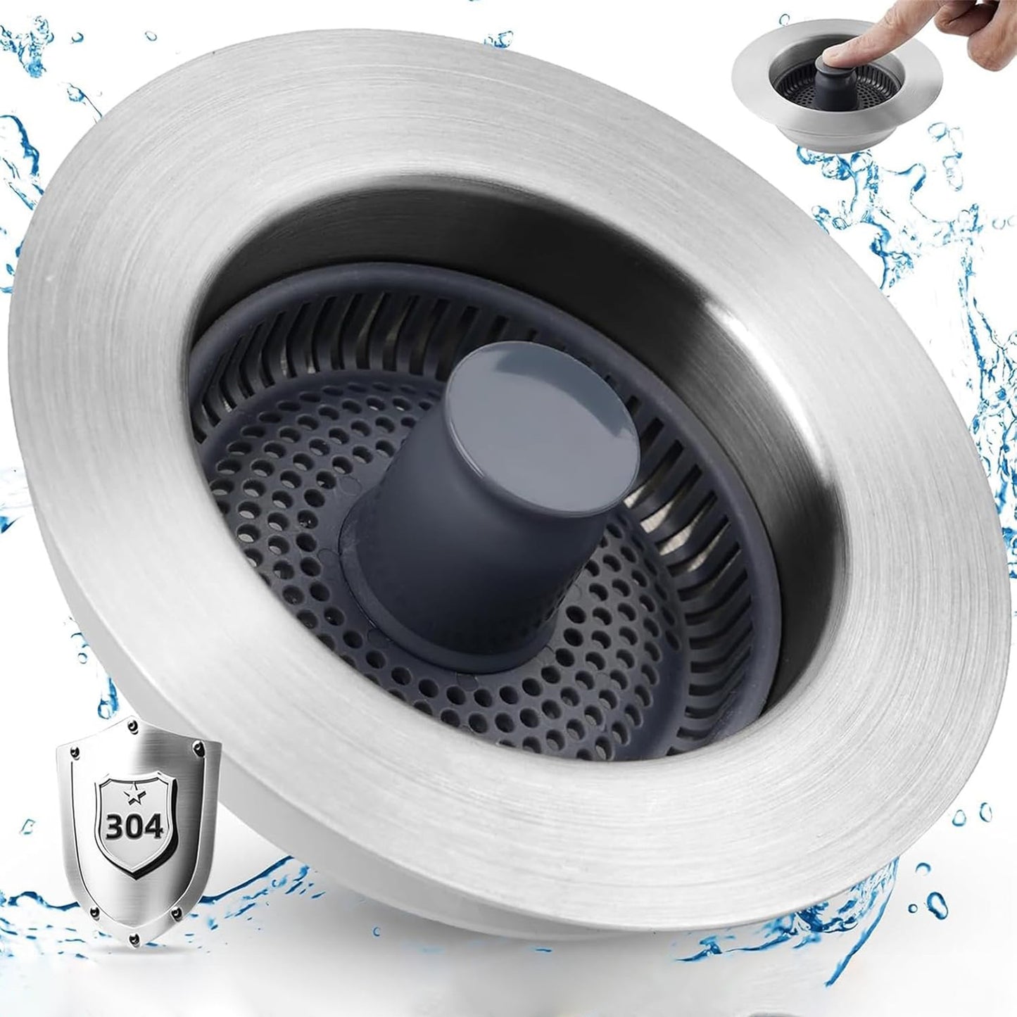 3-in-1 Kitchen Sink Drain Strainer – Stainless Steel Pop-Up Stopper with Anti-Clog Filter