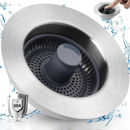 3-in-1 Kitchen Sink Drain Strainer – Stainless Steel Pop-Up Stopper with Anti-Clog Filter